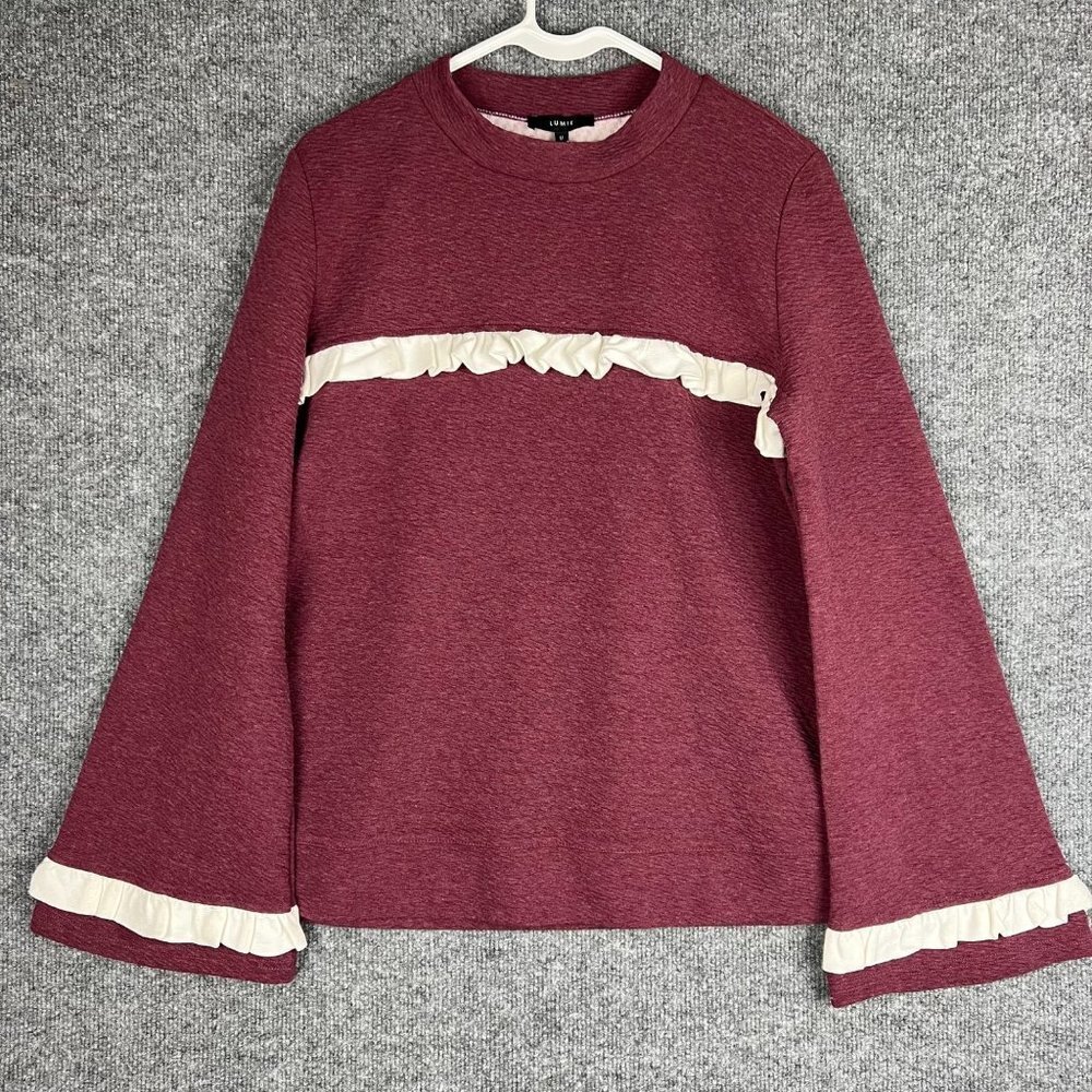 NWT‎ Lumie Woemen's Burgundy Ruffle Flare Sleeve Sweater SZ M